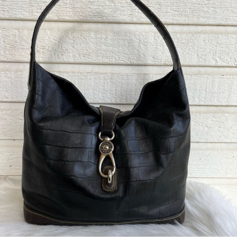 DOONEY & BOURKE Croc Embossed Leather Belvedere Hobo Shoulder Bag Flap